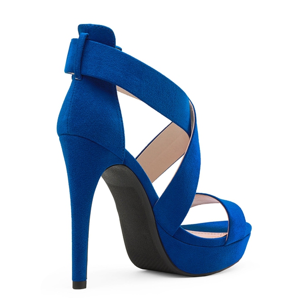 High Heel Strappy Platform Sandals - ROYAL BLUE SUEDE - 2